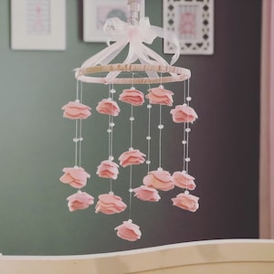Floral baby girl mobile Baby girl mobile Dainty Crib size | Pink & crystals Felt flower mobile | Roses mobile | baby girl room nursery