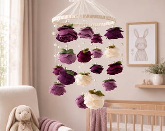 Handmade Felt Flower Crib Mobile, Dusty Rose Nursery Decor Demi’s dusty purple inspired