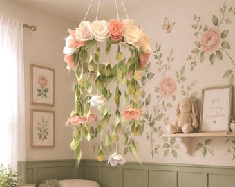 Wildflower Floral Baby Mobile, Pale Pink & Cream Felt Flower Nursery Decor