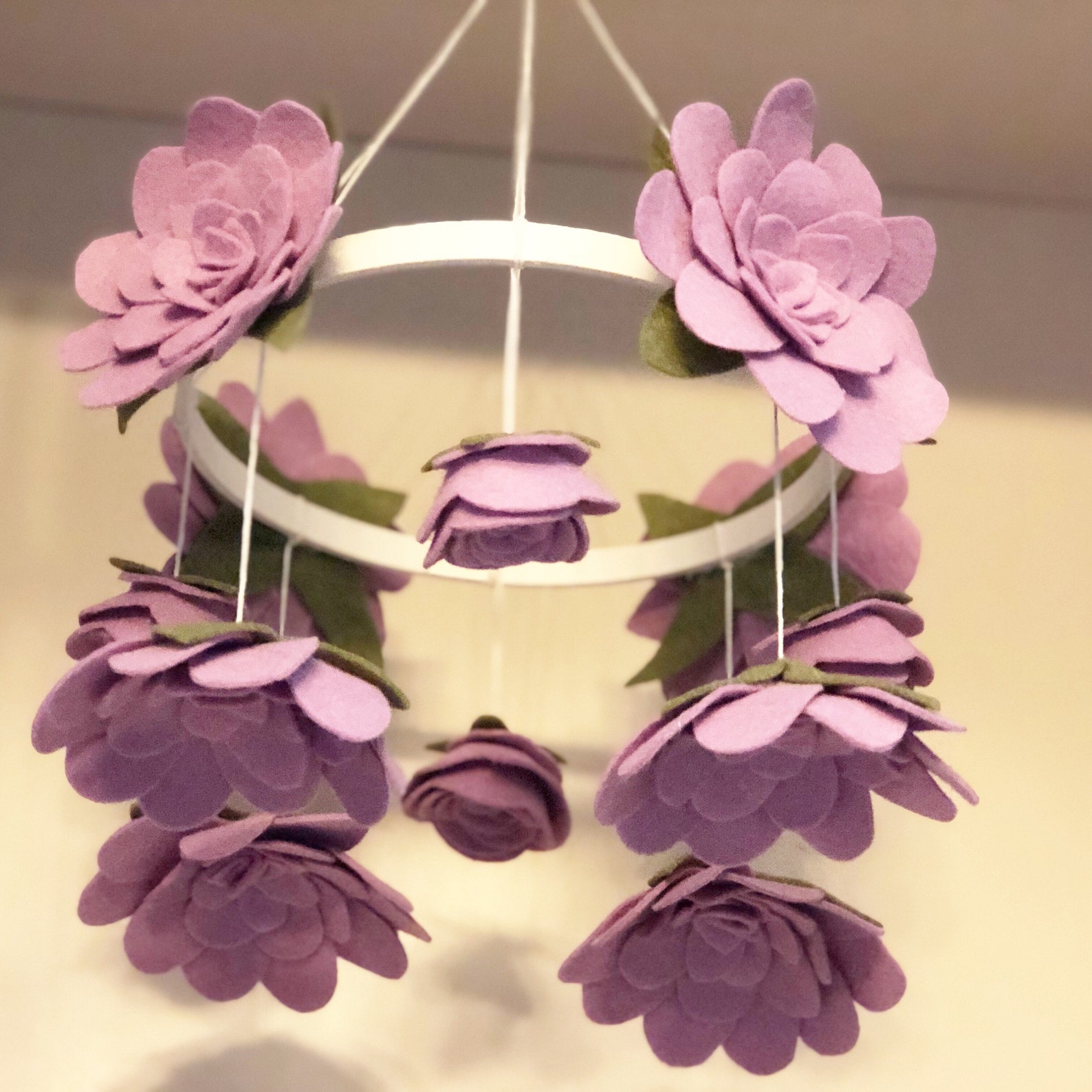 Violet Felt Flower Mobile Crib Size Nursery Rose Crib Mobile Etsy