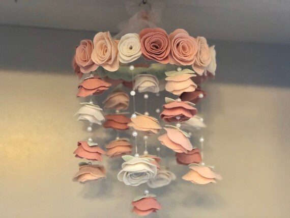 Baby Girl Mobile Crib Size Vintage Blush Felt Flower Mobile Etsy