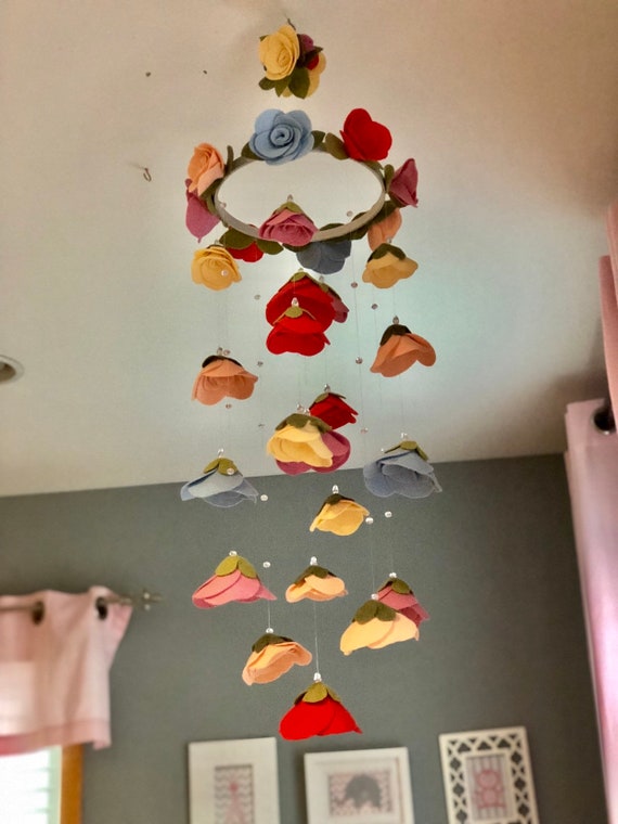 Colorful Choose Colors Felt Flower Mobile Roses Crystals Etsy
