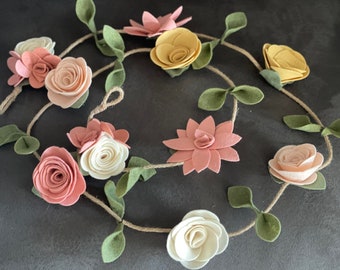 choose colors/Peyton’s vintage 5' garland felt flowers baby girl nursery decor | flower swag | first birthday garland