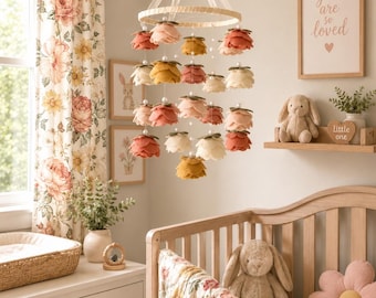 Floral baby girl crib mobile PEYTONS Vintage Inspired BOHO nursery decor mustard blush ivory