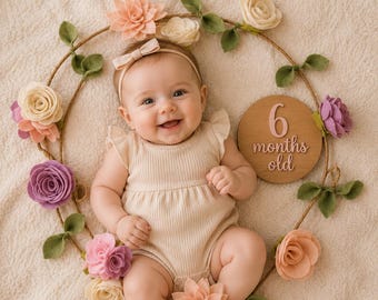 Felt Flower Garland | Baby Girl Nursery Decor, 5 ft milestone photo prop