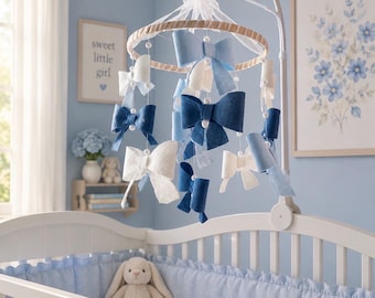 New! BOWS and pearls baby girl nursery crib mobile hanging decor