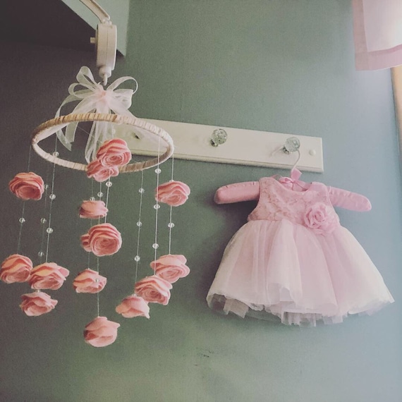 Baby Girl Mobile Dainty Crib Size Pink Crystals Felt Etsy