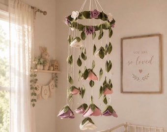 Felt Flower Baby Mobile | Purple & Pink Roses, Nursery Decor
