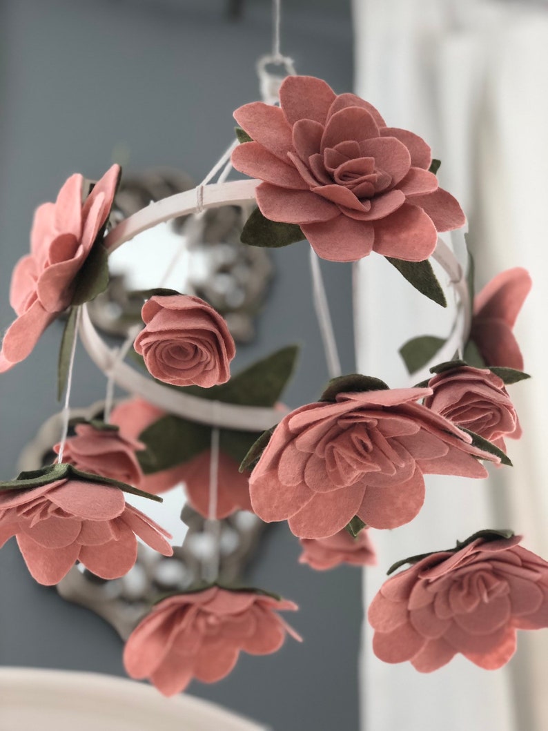 Blush Pink Felt Flower Mobile Crib Size Nursery Rose Crib Etsy