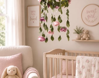 Wildflower Felt Baby Mobile, purple pink Nursery Decor
