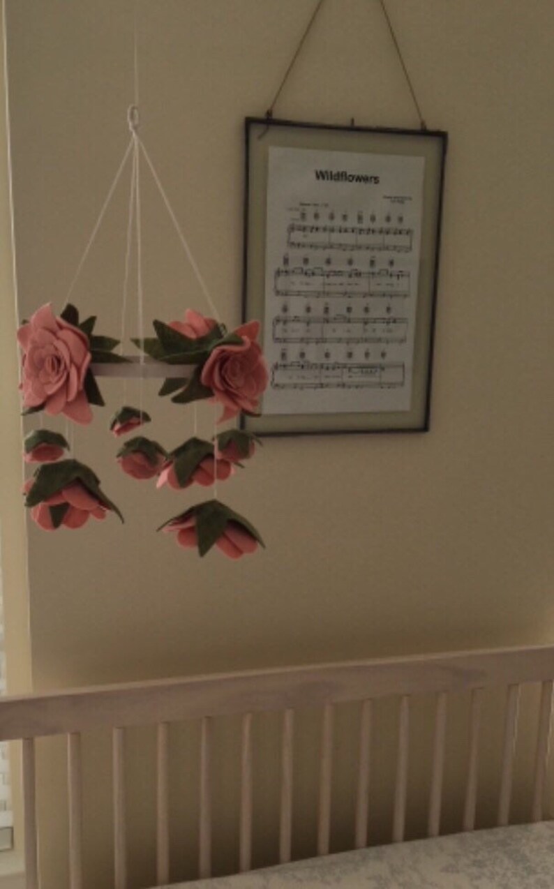 Blush Pink Felt Flower Mobile Crib Size Nursery Rose Crib Etsy