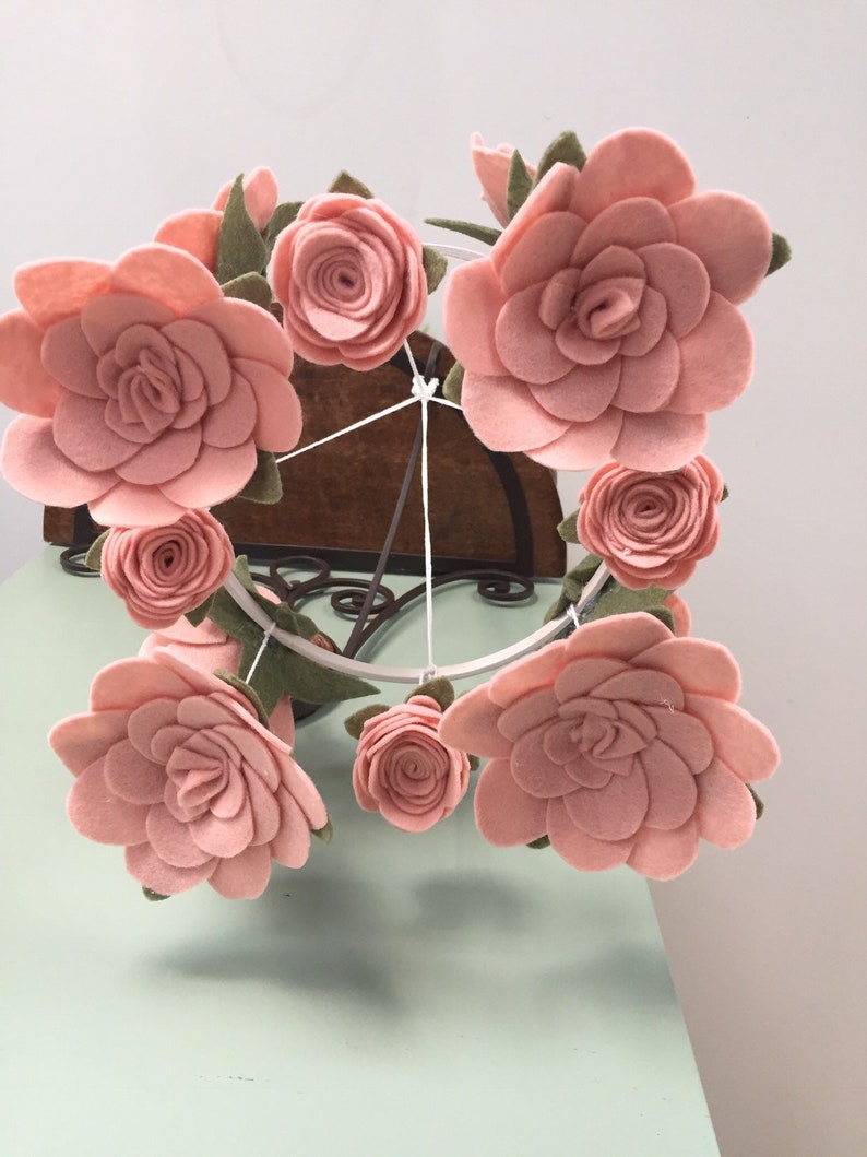 Blush Pink Felt Flower Mobile Crib Size Nursery Rose Crib Etsy