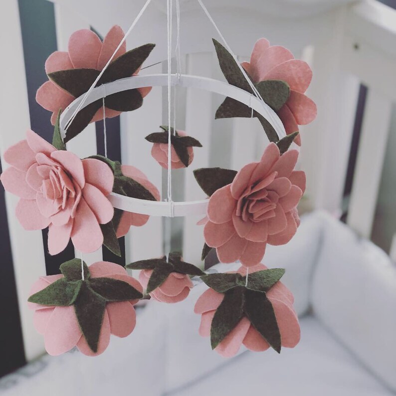 Blush Pink Felt Flower Mobile Crib Size Nursery Rose Crib Etsy