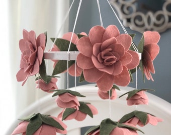 Blush Pink Floral Baby Mobile | Felt Flower Nursery Decor