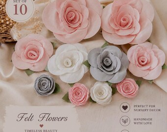 Felt Rose Wall Decor | 10 pc Set, Girls Nursery