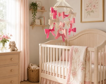 New! BOWS and pearls baby girl nursery crib mobile hanging decor