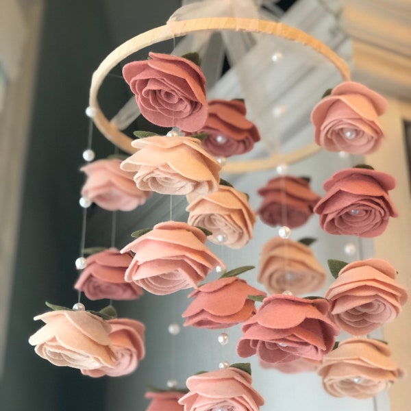 Floral baby girl crib mobile BLUSH pinks nursery decor