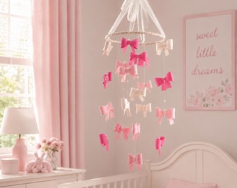 New! XL BOWS and pearls baby girl nursery mobile hanging decor