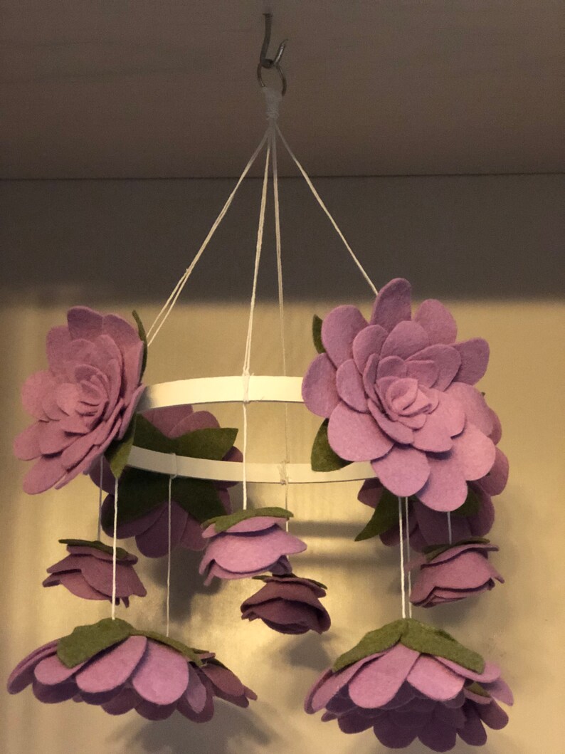 Violet Felt Flower Mobile Crib Size Nursery Rose Crib Mobile Etsy