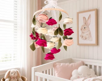 Felt Flower Baby Mobile | Roses and Pearls Nursery Decor
