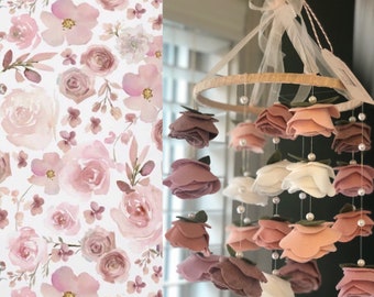 ROISES Rose And PEARLS Garden Inspired Nursery Décor Felt Hanging Flower Baby MOBILE For Flower Girl Gifts, Crib Size Felt Floral Mobile
