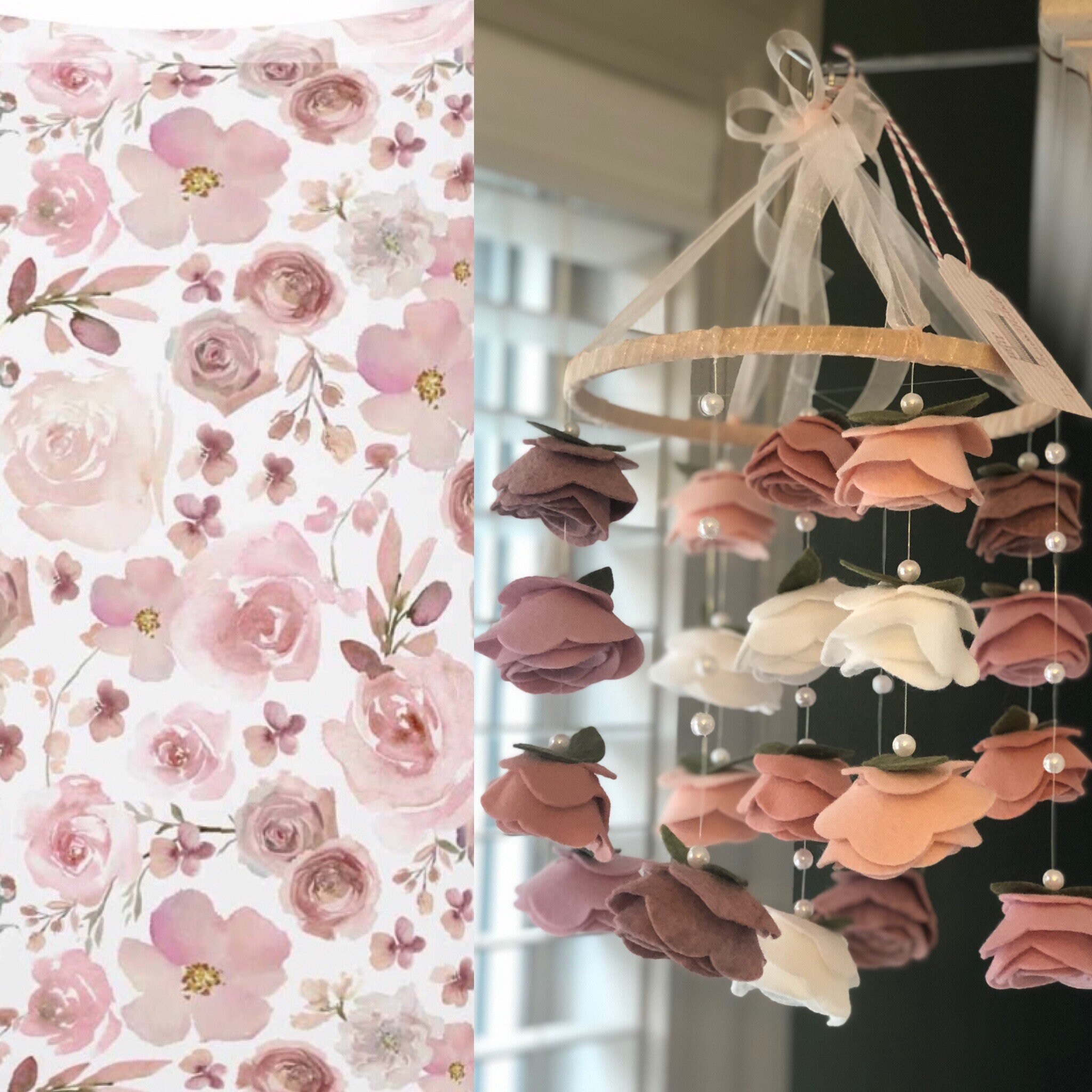 Baby girl mobile Crib size Felt flower mobile rosies rose Etsy