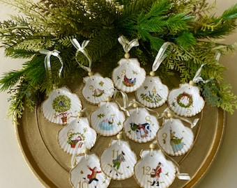 Twelve (12) Days of Christmas Shell Ornament Set with Angel Backs ~ FREE SHIPPING!
