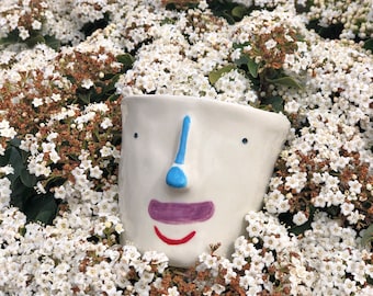 Vaso da fiori in ceramica, Vaso da fiori con sorriso, Vasi, Piante, Decorazione del giardino, Vasi da fiori con viso, Vaso da fiori succulento, Cactus, Esterno, Interno, Regalo, Sorriso