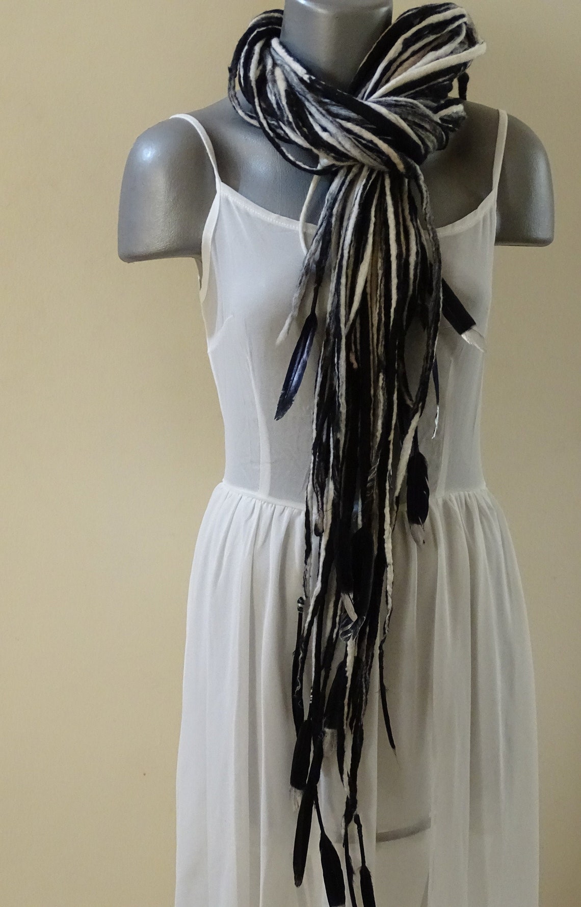 Feather scarf for women long feather scarf artistic felt Etsy