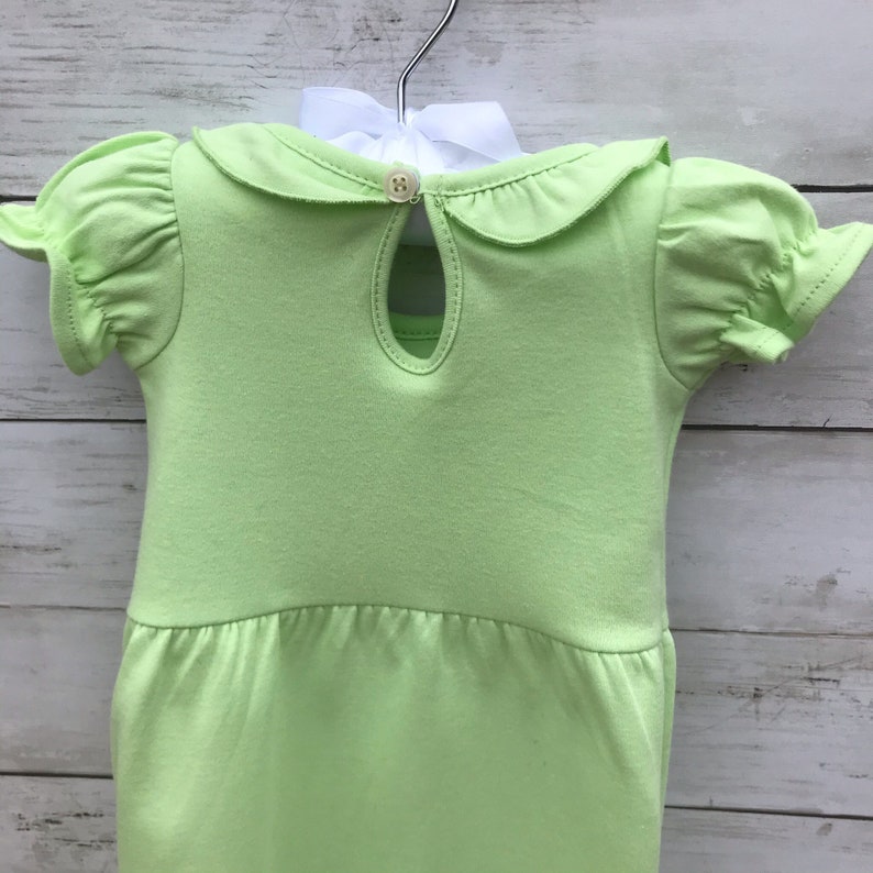 Babies first Easter adorable with ruffled collar Spring gown Easter Outfit Infant girls Easter bunny embroidered gown-Easter Egg green