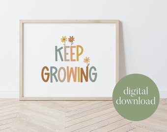 Blijf groeien | Boho-klasdecor, klasposter, digitale print, plantendecor, bloemen, speelkamerdecor, wees aardig, kinderkunst