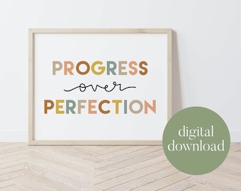 Progresso sulla perfezione / Decorazioni per l'aula, Boho, Arte murale motivazionale, Stampa digitale, Sii gentile, Decorazioni per la sala giochi, Arte per bambini, Regalo per insegnanti