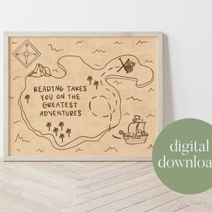 La lectura te lleva a las mayores aventuras / Decoración del aula, Póster del aula, Decoración de la sala de juegos, Educación en el hogar, Arte infantil, Mapa del tesoro