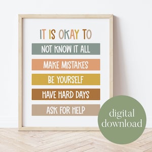 Está bien / Decoración de aula bohemia, póster para el aula, frases para el aula, impresión digital, sé tú mismo, decoración de sala de juegos, arte infantil, regalo para profesores