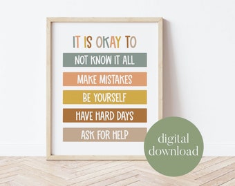 It Is Okay / Decorazioni per l'aula in stile bohémien, poster per l'aula, citazioni per l'aula, stampa digitale, sii te stesso, decorazioni per la sala giochi, arte per bambini, regalo per insegnanti