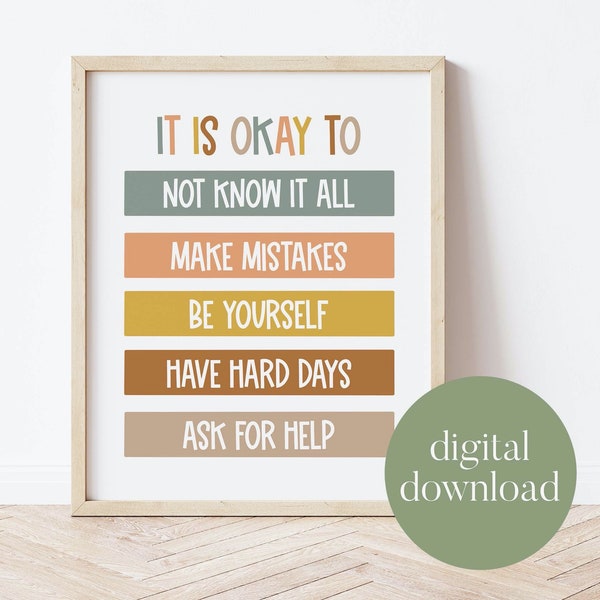 It Is Okay | Boho Classroom Decor, Classroom Poster, Classroom Quotes, Digital Print, Be Yourself, Playroom Decor, Child Art, Teacher Gift