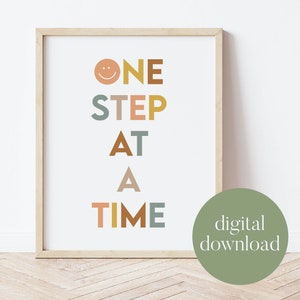 One Step At A Time | Boho Classroom Decor, Be Kind, Smiley Face, Digital Print, You Matter, Don't Give Up, Child Art, Teacher Gift