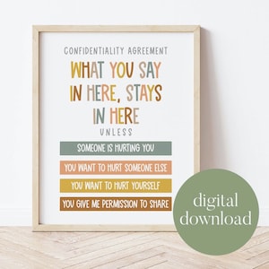 Was du hier drin sagst, bleibt hier drin | Counselling Office Decor, Vertraulichkeit Poster, Schulratgeber, Boho, Therapeut, Sozialarbeiter Zeichen