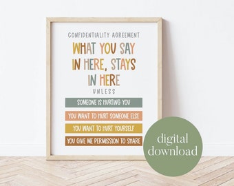 What You Say In Here, Stays In Here | Counseling Office Decor, Confidentiality Poster, School Counselor, Boho, Therapist, Social Worker Sign