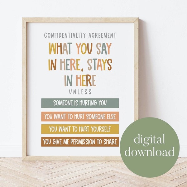 What You Say In Here, Stays In Here | Counseling Office Decor, Confidentiality Poster, School Counselor, Boho, Therapist, Social Worker Sign