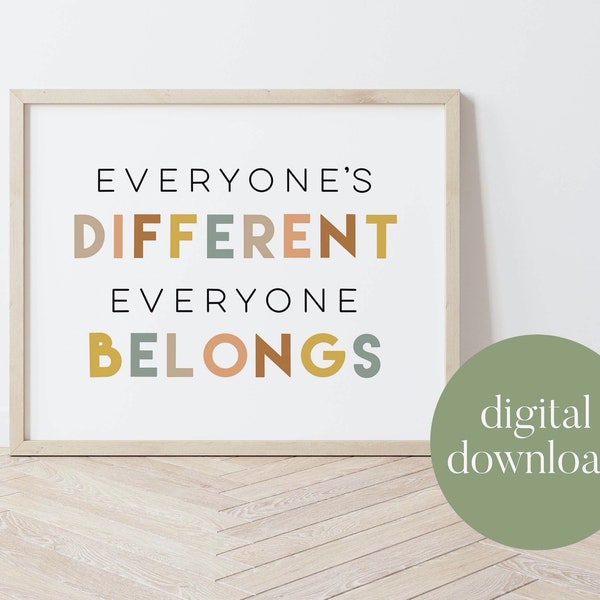 Diversity Wall Art | Everyone Belongs, Boho Classroom Decor (Digital Print)
