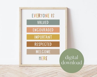 Decorazioni per l'aula "Tutti sono benvenuti" / Boho, Tutti sono benvenuti, Poster per l'aula, Citazioni per l'aula, Stampa digitale, Decorazioni per la sala giochi, Arte per bambini