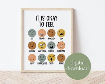 It Is Okay To Feel | Boho Classroom Decor, My Feelings, Classroom Poster, Mental Health, Digital Print, Playroom Decor, Child Art