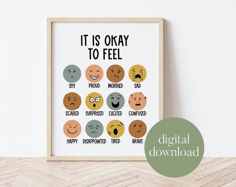 It Is Okay To Feel | Boho Classroom Decor, My Feelings, Classroom Poster, Mental Health, Digital Print, Playroom Decor, Child Art 