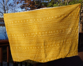 Mudcloth Faux Fur Blanket in Mustard Yellow