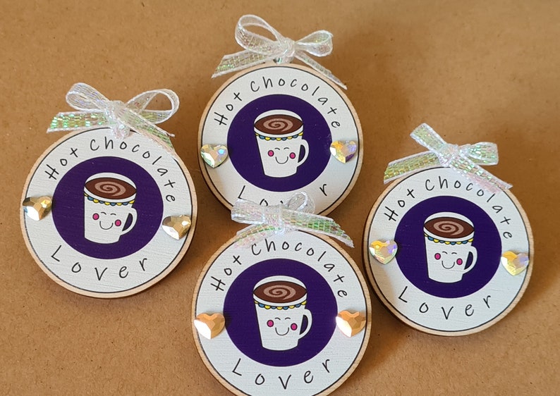 Hot Chocolate Lover wooden brooch