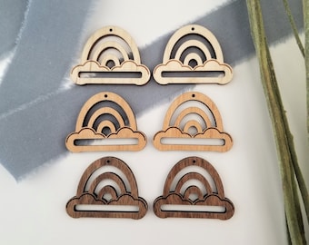 20 piecess - Rainbow w/cloud wood earring parts for macrame, wholesale earrings, laser cut wood earring findings for macrame, wood earrings