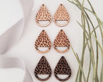 20 pc. Cheetah/leopard engraved wood earring parts, wholesale earrings, wood earring pieces, macrame accessories, earring blanks for macrame