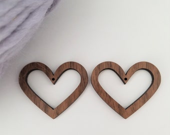20 pieces - Wooden heart hoop earring findings, wholesale earrings, wood earring pieces, macrame accessories, hoop for macrame, valentine