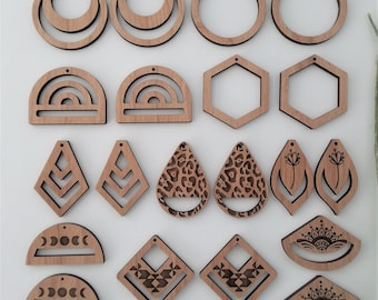 Starter pack - 10 pairs of laser cut and engraved wooden earring pieces for macrame, best sellers, variety pack, assorted macrame earrings